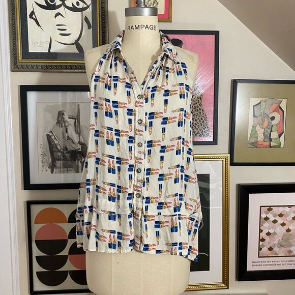 Maeve Women’s Size 4 Sleeveless Novelty Lipstick Blouse Collared Button Down - Picture 2 of 6